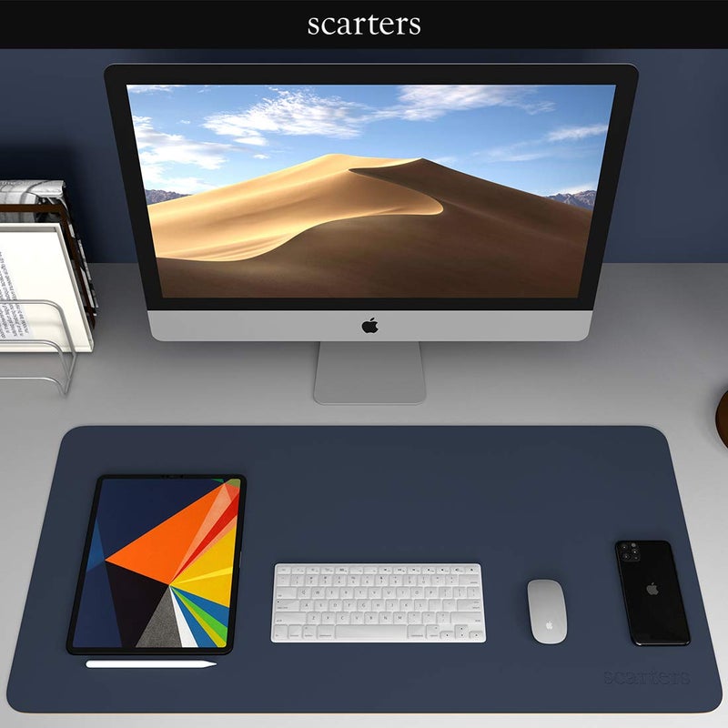scarters Reversible Deskspread | 90 * 45cm | Dual Tone | Anti Slip | Vegan PU | for Work from Home and Office (Blue & Yellow) - Image 5