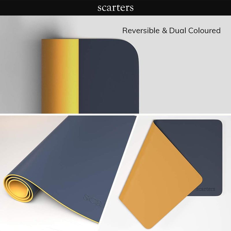 scarters Reversible Deskspread | 90 * 45cm | Dual Tone | Anti Slip | Vegan PU | for Work from Home and Office (Blue & Yellow) - Image 3