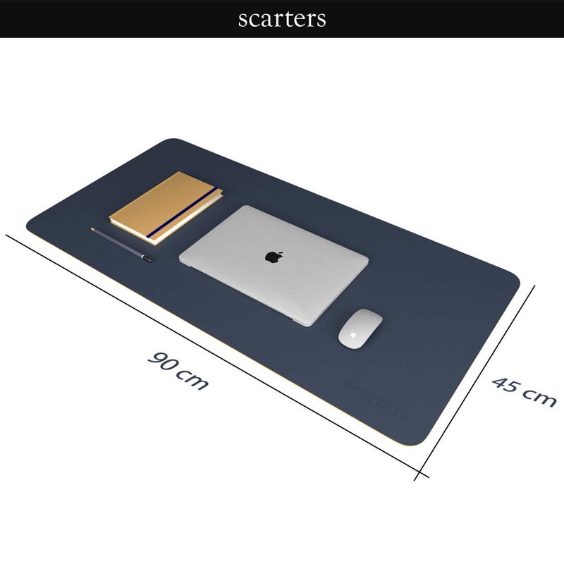 scarters Reversible Deskspread | 90 * 45cm | Dual Tone | Anti Slip | Vegan PU | for Work from Home and Office (Blue & Yellow) - Image 2