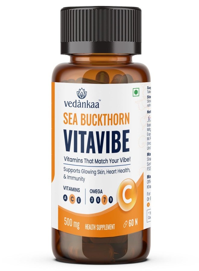 Vedànkaa Vitavibe Sea Buckthorn Capsules Vitamin C Rich Supplement for Skin Glow Collagen Support Antioxidant Boost Immunity Support Pure Natural No Fillers Hair Skin Care 500 mg 60 Capsules Pack of 1 - Image 1
