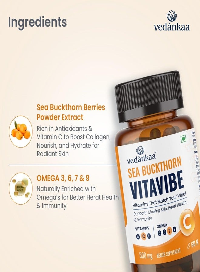 Vedànkaa Vitavibe Sea Buckthorn Capsules Vitamin C Rich Supplement for Skin Glow Collagen Support Antioxidant Boost Immunity Support Pure Natural No Fillers Hair Skin Care 500 mg 60 Capsules Pack of 1 - Image 4