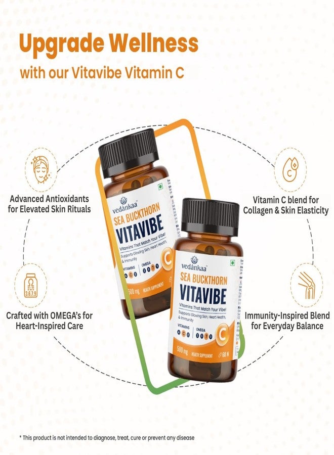 Vedànkaa Vitavibe Sea Buckthorn Capsules Vitamin C Rich Supplement for Skin Glow Collagen Support Antioxidant Boost Immunity Support Pure Natural No Fillers Hair Skin Care 500 mg 60 Capsules Pack of 1 - Image 3