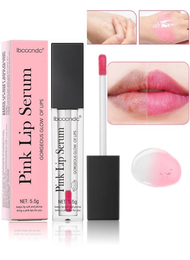 ibcccndc Pink Lip Serum Lip Gloss Oil for Plumper and Moisturizer Serum Hydrating Lip Serum for Dry Peeling and Dark Lips Color Changing Lip Oil for Lips and Cheeks Gorgeous Glow of Lips 5.5g  - Image 1