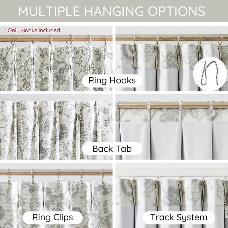Kayne Studio Linen Grey Blackout Curtain Panels Linen Botanical Leaf Print Floral Farmhouse Drapes Soundproof Light Blocking Window Treatment Living Room Bedroom Pinch Pleated BackTab,40"x95",2 Panels - Image 3