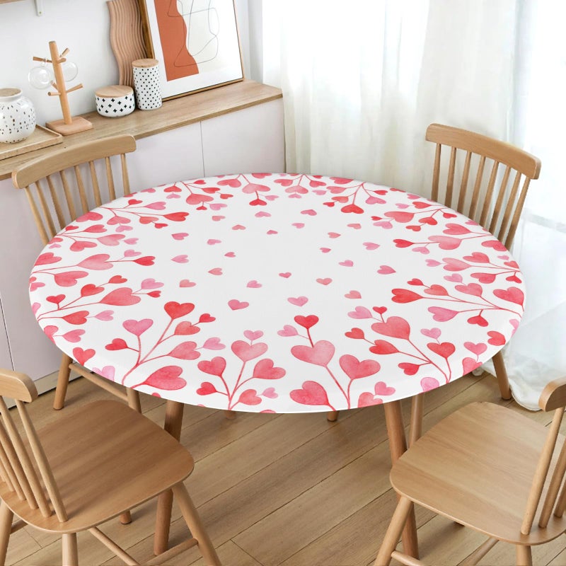 ABSOP Valentine's Day Round Fitted Tablecloth with Elastic Edge 40-44 Inch Red and Pink Heart Pattern Circle Table Cloth Holiday Table Cover for Kitchen Party Patio Picnic - Image 2