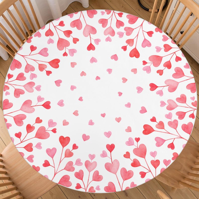 ABSOP Valentine's Day Round Fitted Tablecloth with Elastic Edge 40-44 Inch Red and Pink Heart Pattern Circle Table Cloth Holiday Table Cover for Kitchen Party Patio Picnic - Image 1