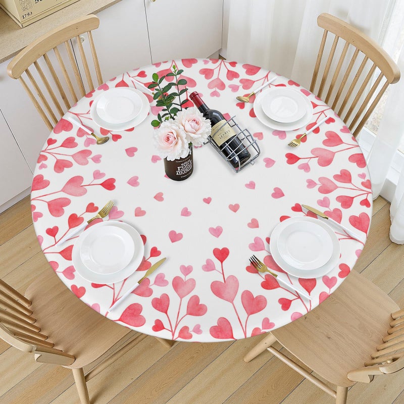 ABSOP Valentine's Day Round Fitted Tablecloth with Elastic Edge 40-44 Inch Red and Pink Heart Pattern Circle Table Cloth Holiday Table Cover for Kitchen Party Patio Picnic - Image 3