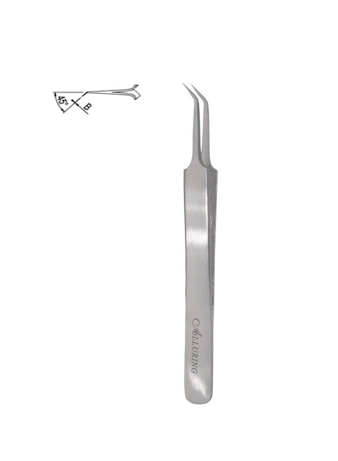 Alluring Silver Tweezers for Eyelash Extension for Volume Lashes 3D, 5D & 6D lashes 45 Deg - Image 1