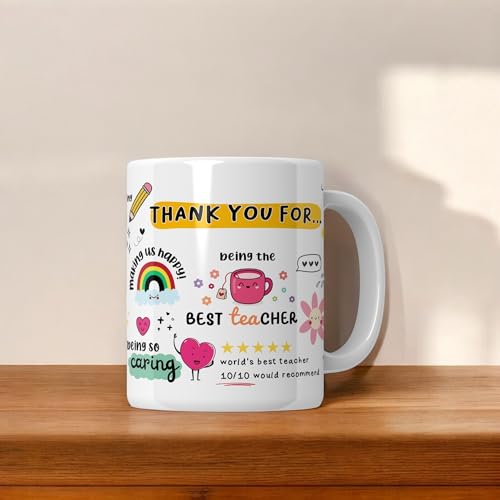 SINCE 7 STORE Thank You Teacher Doodle Mug with Greeting Card, Appreciation Mug with Lovely Messages/Gift for Teacher's Day, Birthday or Any Special Ocassions - Image 5