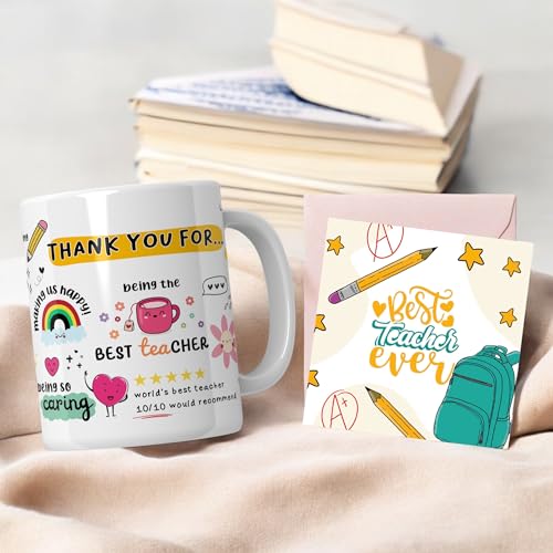 SINCE 7 STORE Thank You Teacher Doodle Mug with Greeting Card, Appreciation Mug with Lovely Messages/Gift for Teacher's Day, Birthday or Any Special Ocassions - Image 2