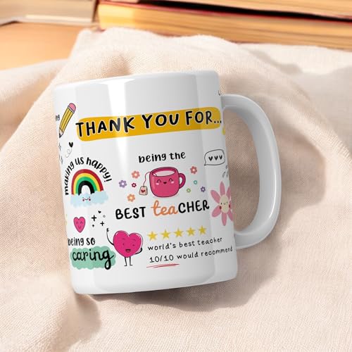 SINCE 7 STORE Thank You Teacher Doodle Mug with Greeting Card, Appreciation Mug with Lovely Messages/Gift for Teacher's Day, Birthday or Any Special Ocassions - Image 4