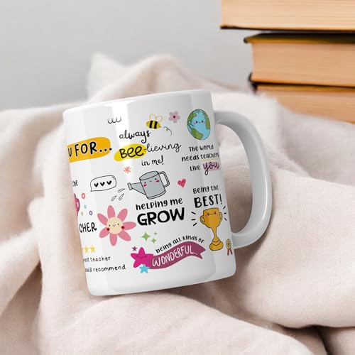 SINCE 7 STORE Thank You Teacher Doodle Mug with Greeting Card, Appreciation Mug with Lovely Messages/Gift for Teacher's Day, Birthday or Any Special Ocassions - Image 3
