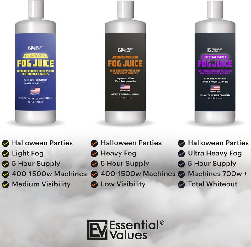 Essential Values Fog Juice - Fog Machine Fluid | High Density (32 FL OZ / 1 Quart) Manufactured In USA – Perfect for 400 Watt to 1500 Fog Machines Produces Long Lasting High Density Fog for Water Based Foggers - Image 5