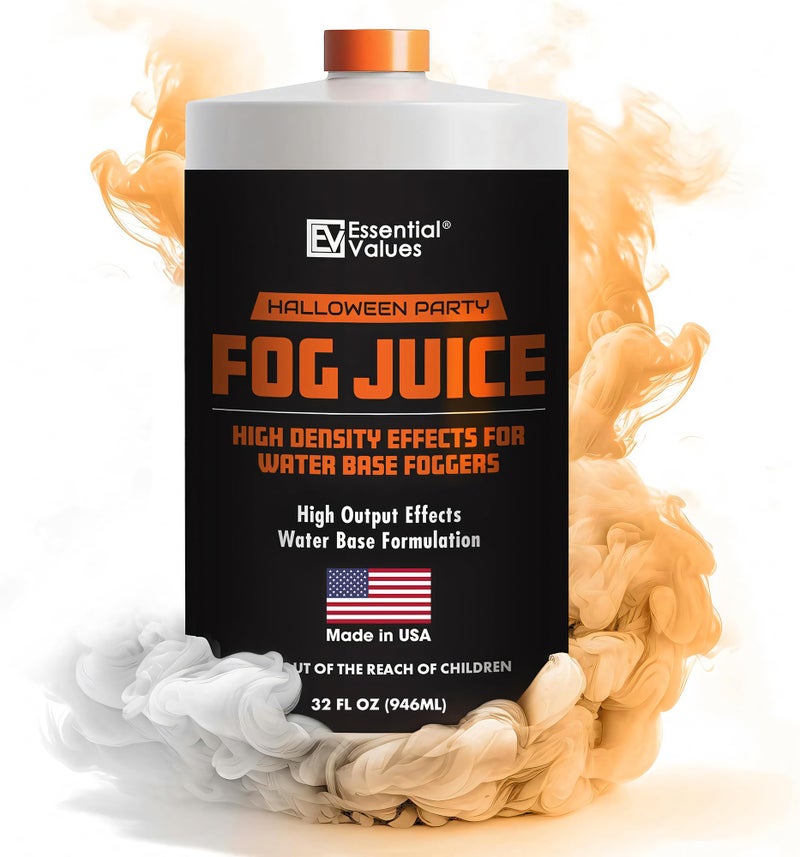 Essential Values Fog Juice - Fog Machine Fluid | High Density (32 FL OZ / 1 Quart) Manufactured In USA – Perfect for 400 Watt to 1500 Fog Machines Produces Long Lasting High Density Fog for Water Based Foggers - Image 1