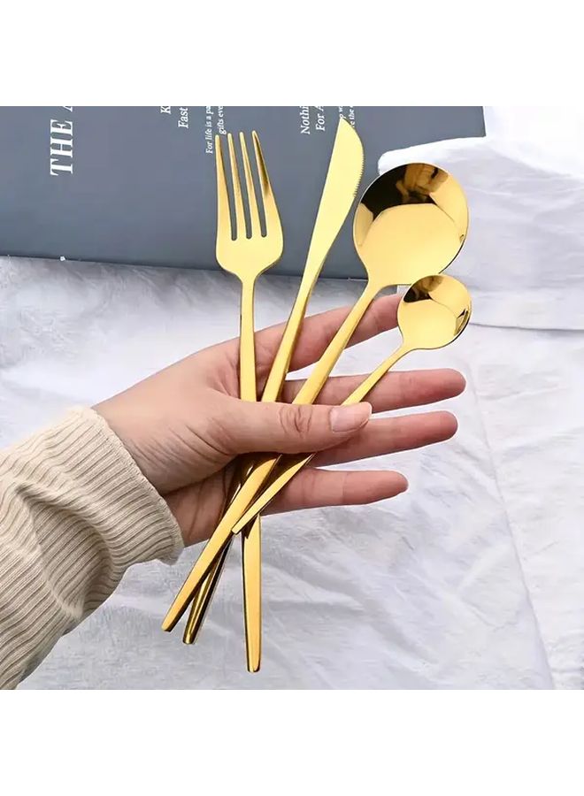 Golden Polished Stainless Steel 16 Piece Cutlery Set for Dinner - Image 2