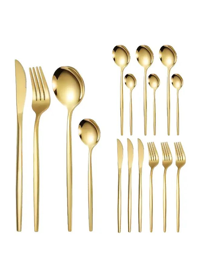 Golden Polished Stainless Steel 16 Piece Cutlery Set for Dinner - Image 1