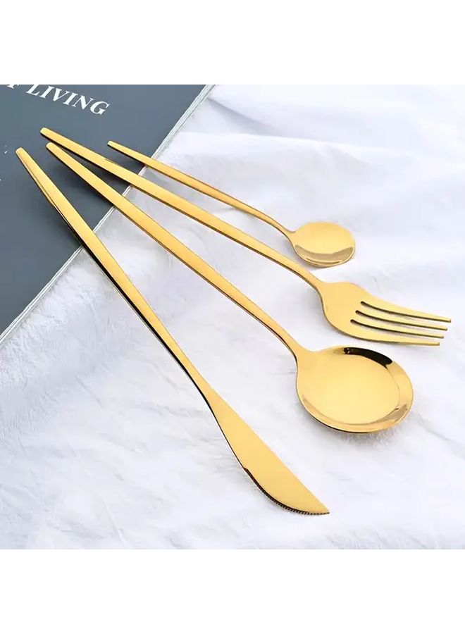 Golden Polished Stainless Steel 16 Piece Cutlery Set for Dinner - Image 5