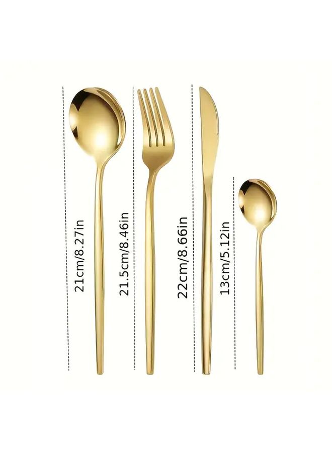 Golden Polished Stainless Steel 16 Piece Cutlery Set for Dinner - Image 3