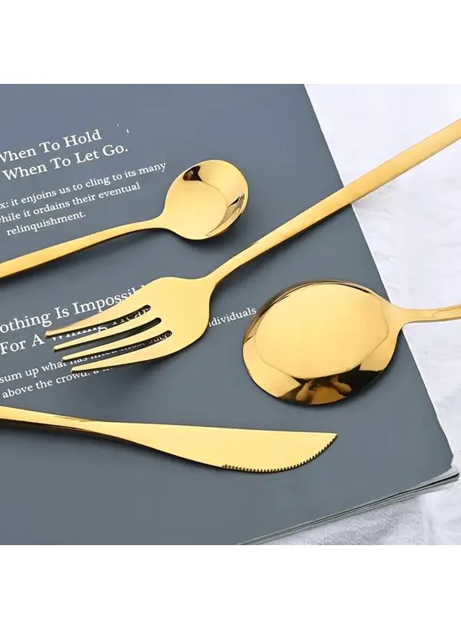 Golden Polished Stainless Steel 16 Piece Cutlery Set for Dinner - Image 4