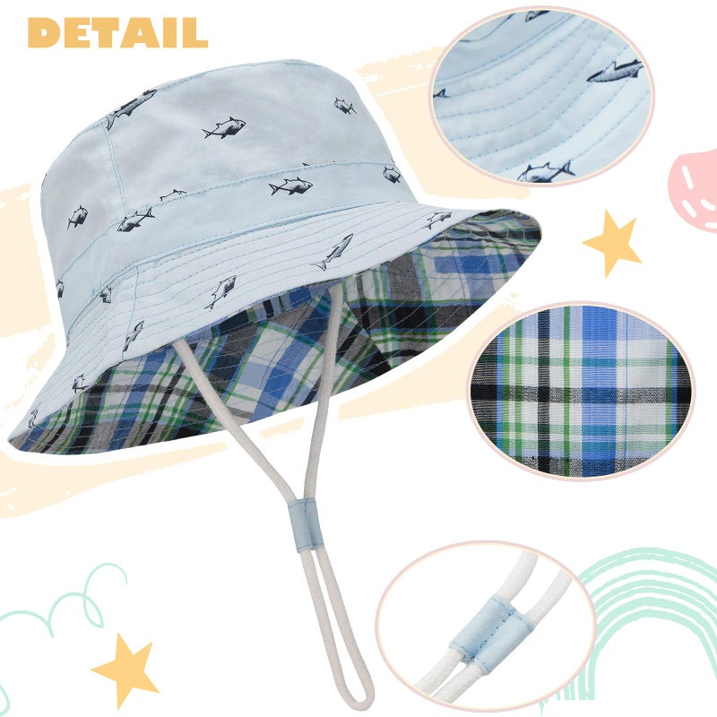 Durio Baby Sun Hat Summer Beach UPF 50+ Sun Protection Baby Boy Hats Double Sides Toddler Sun Hats Cap for Baby Girl Kid Bucket Hat A Blue 21.3"(54cm)/4-8 Years - Image 2