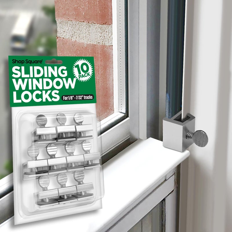 Shop Square Window Locks, 10 Pack for Vertical and Horizontal Windows, Adjustable Aluminum Stoppers, Window Security, No-Drill Install, Requires 28-36mm Clearance - Image 1
