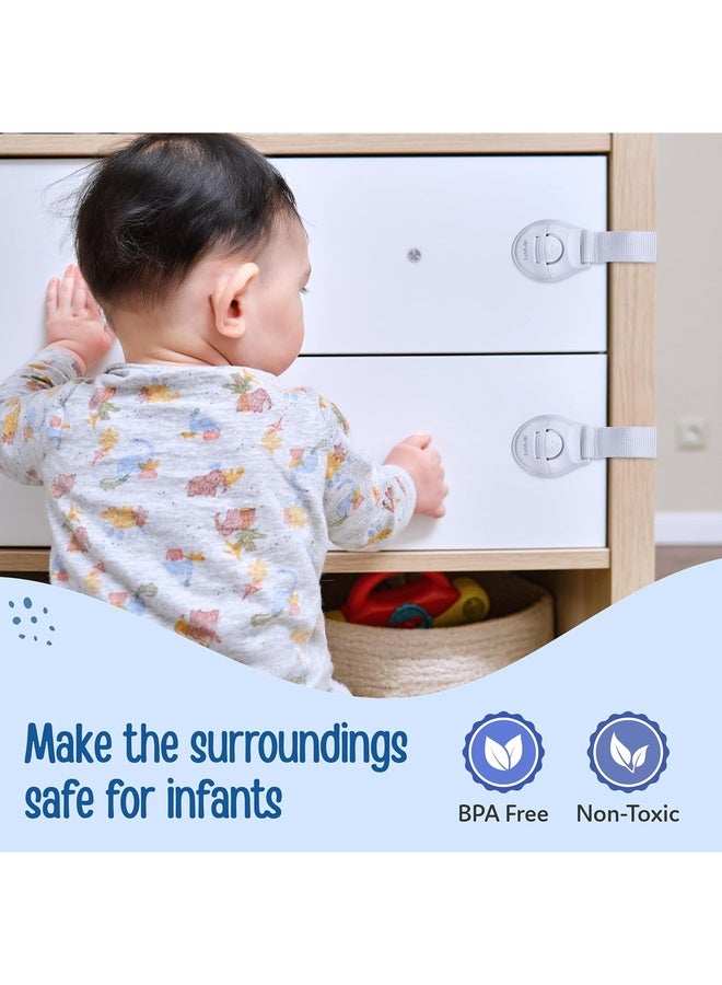 Luvlap Baby Safety Furniture Locks, Pack of 10, Adjustable and Flexible with 3M Adhesive, Safety Locks for Kids, Child Safety Locks for Drawers, Cabinets, Fridge, Cupboard (White) - Image 3