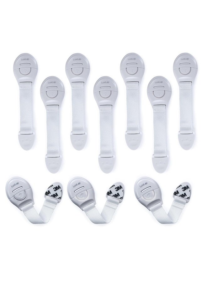 Luvlap Baby Safety Furniture Locks, Pack of 10, Adjustable and Flexible with 3M Adhesive, Safety Locks for Kids, Child Safety Locks for Drawers, Cabinets, Fridge, Cupboard (White) - Image 1