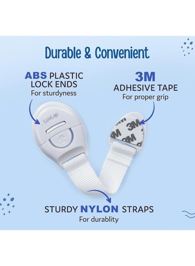 Luvlap Baby Safety Furniture Locks, Pack of 10, Adjustable and Flexible with 3M Adhesive, Safety Locks for Kids, Child Safety Locks for Drawers, Cabinets, Fridge, Cupboard (White) - Image 2