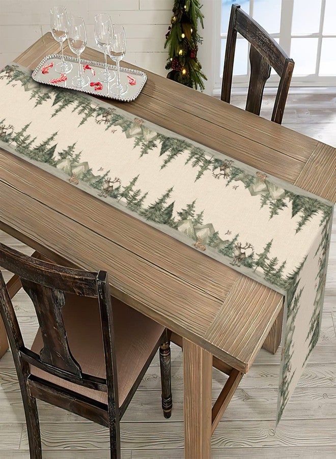 Seliem Winter Forest Reindeer Pine Tree Table Runner, Christmas Elk Watercolor Sparrow Home Kitchen Decor, Woodland Xmas Seasonal Farmhouse Burlap Dining Decoration Holiday Party Supply 13 x 120 - Image 5