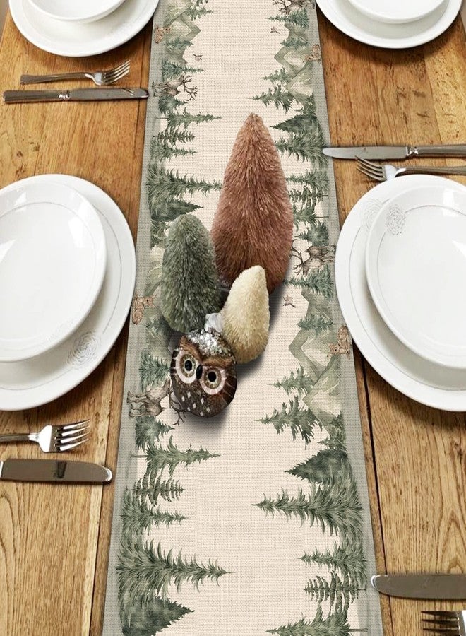 Seliem Winter Forest Reindeer Pine Tree Table Runner, Christmas Elk Watercolor Sparrow Home Kitchen Decor, Woodland Xmas Seasonal Farmhouse Burlap Dining Decoration Holiday Party Supply 13 x 120 - Image 4