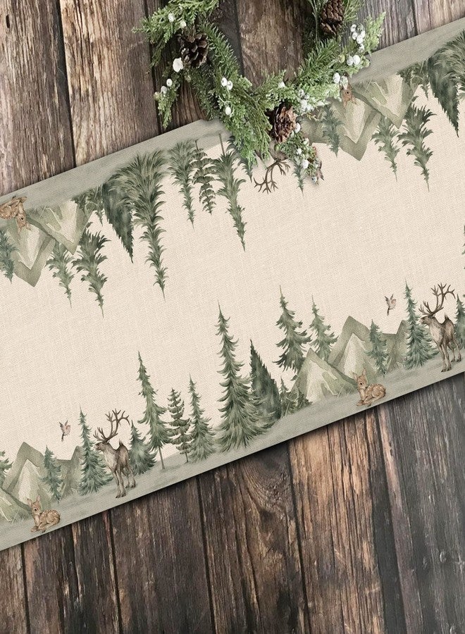 Seliem Winter Forest Reindeer Pine Tree Table Runner, Christmas Elk Watercolor Sparrow Home Kitchen Decor, Woodland Xmas Seasonal Farmhouse Burlap Dining Decoration Holiday Party Supply 13 x 120 - Image 3