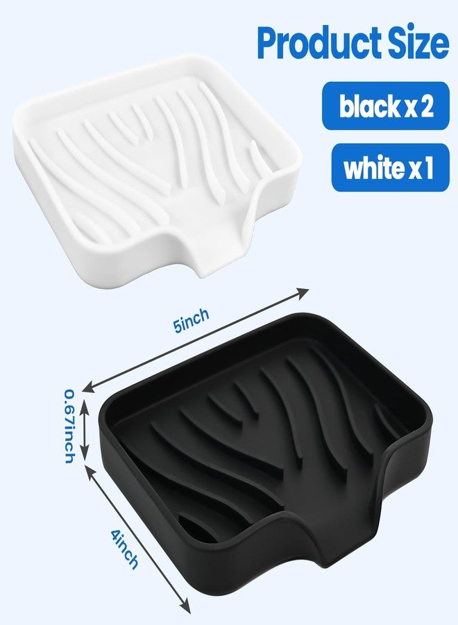 Quadafy 3 Pack Silicone Soap Dish with Drain - Bar Soap Holder for Shower, Bathroom and Kitchen Sink Organize (2Pack Black + 1Pack White) - Image 2