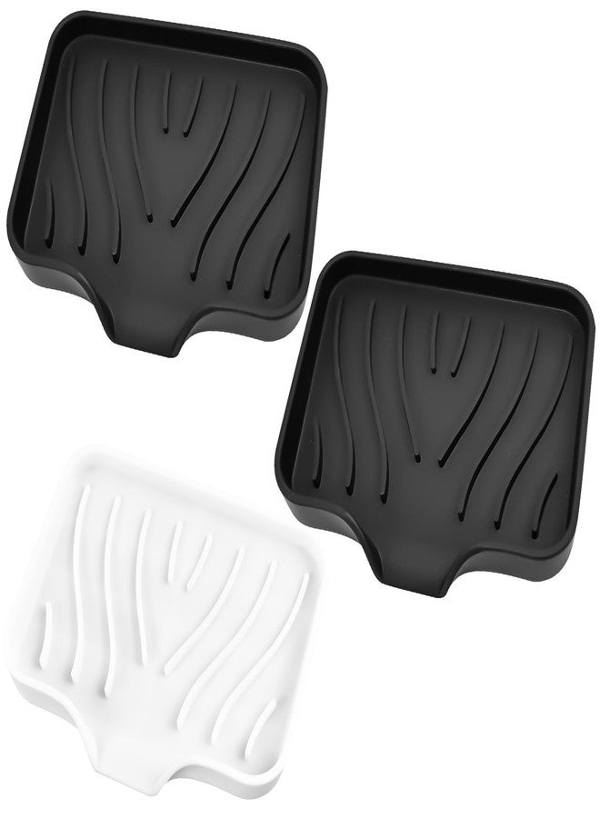 Quadafy 3 Pack Silicone Soap Dish with Drain - Bar Soap Holder for Shower, Bathroom and Kitchen Sink Organize (2Pack Black + 1Pack White) - Image 1