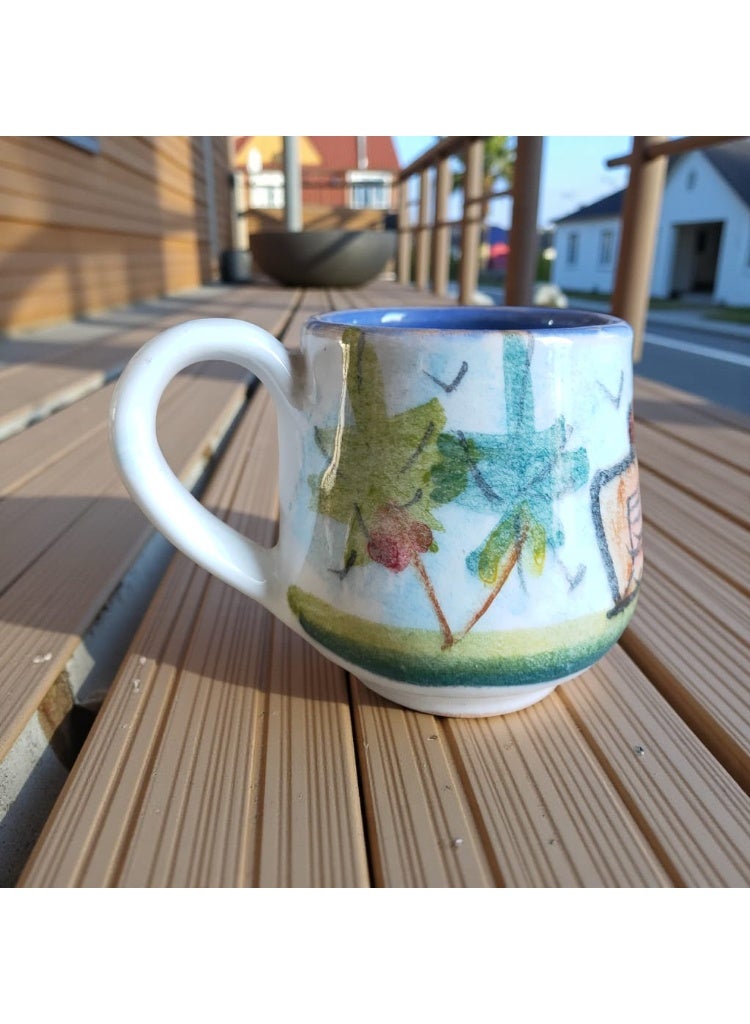 كلور زون بوتري فنجان رسم يدوي 150 ملي بشكل مميز ، آمن للاستخدام في الميكروويف، مصنوع يدويًا من الفخار - Image 1