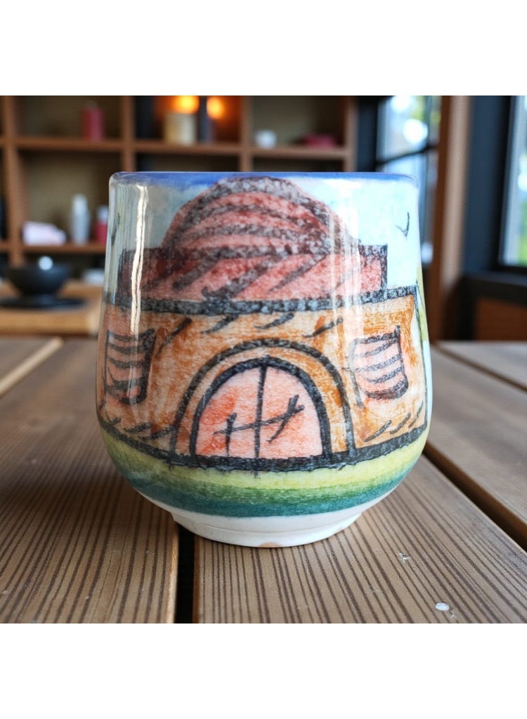 كلور زون بوتري فنجان رسم يدوي 150 ملي بشكل مميز ، آمن للاستخدام في الميكروويف، مصنوع يدويًا من الفخار - Image 2