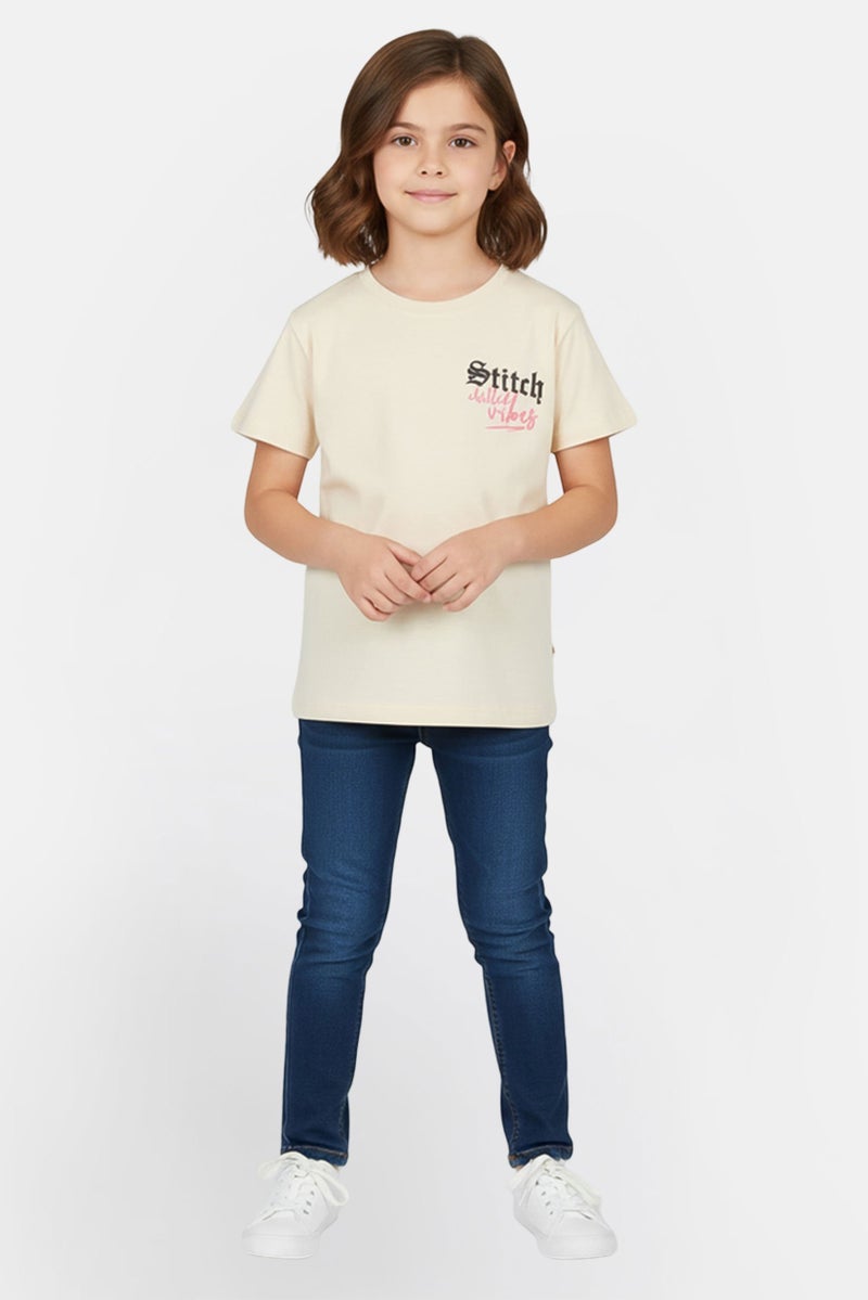 Disney Toddlers Girl Short Sleeve Graphic T-Shirt, Light Tan - Image 1
