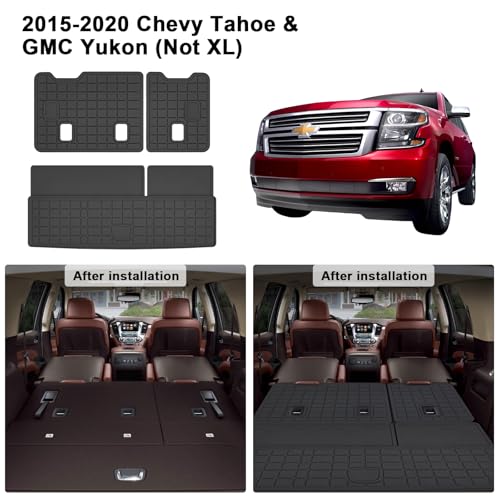 WAYIDSS Cargo Mat with Backrest Protection for 2015-2019 2020 Chevy Chevrolet Tahoe/GMC Yukon（Not XL）,TPE All Weather Protection Cargo Liner with Velcro Rear Seats Backrest car Accessories-Black - Image 2