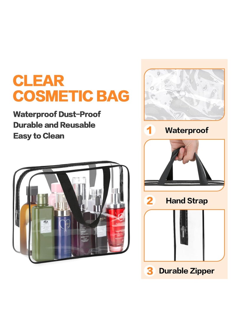 Red Blossom 3 Pieces Large Clear Travel Bags for Toiletries, Waterproof Clear Plastic Cosmetic Makeup Bags, Transparent Packing Organizer Storage Bags (Black)  - Image 4