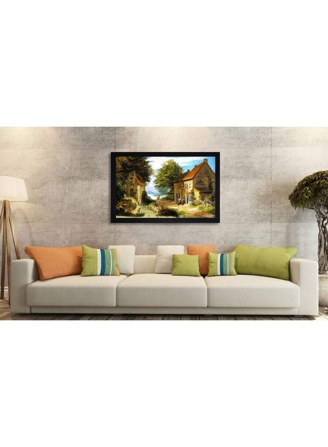 SAF paintings Rajsthani Village Large Synthetic Framed UV Digital Reprint Painting (14 inch x 20 inch) SANFM8217 - Image 2