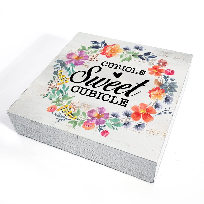 HDKY Cubicle Sweet Cubicle Wood Box Sign Decor Rustic Funny Office Space Wooden Box Sign Block Plaque for Wall Tabletop Desk Home Office Decoration 5"" x 5""  Coworker Gift - Image 3