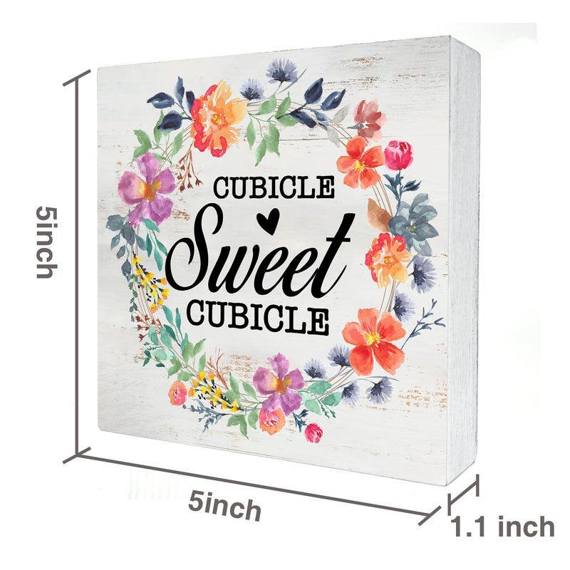 HDKY Cubicle Sweet Cubicle Wood Box Sign Decor Rustic Funny Office Space Wooden Box Sign Block Plaque for Wall Tabletop Desk Home Office Decoration 5"" x 5""  Coworker Gift - Image 2