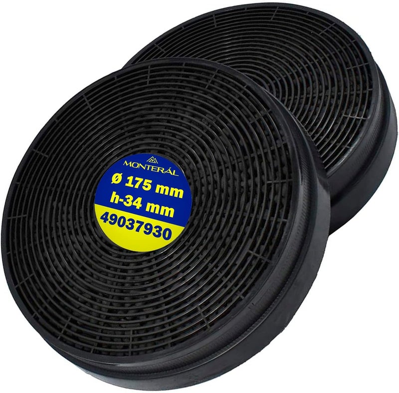 MONTERAL 2 Pieces Active Carbon Filter for Extractor Hood Ø 175 mm H 34 mm Suitable for Candy 49037930 and Other Models Kitchen Extractor 10 Year Warranty – - Image 1