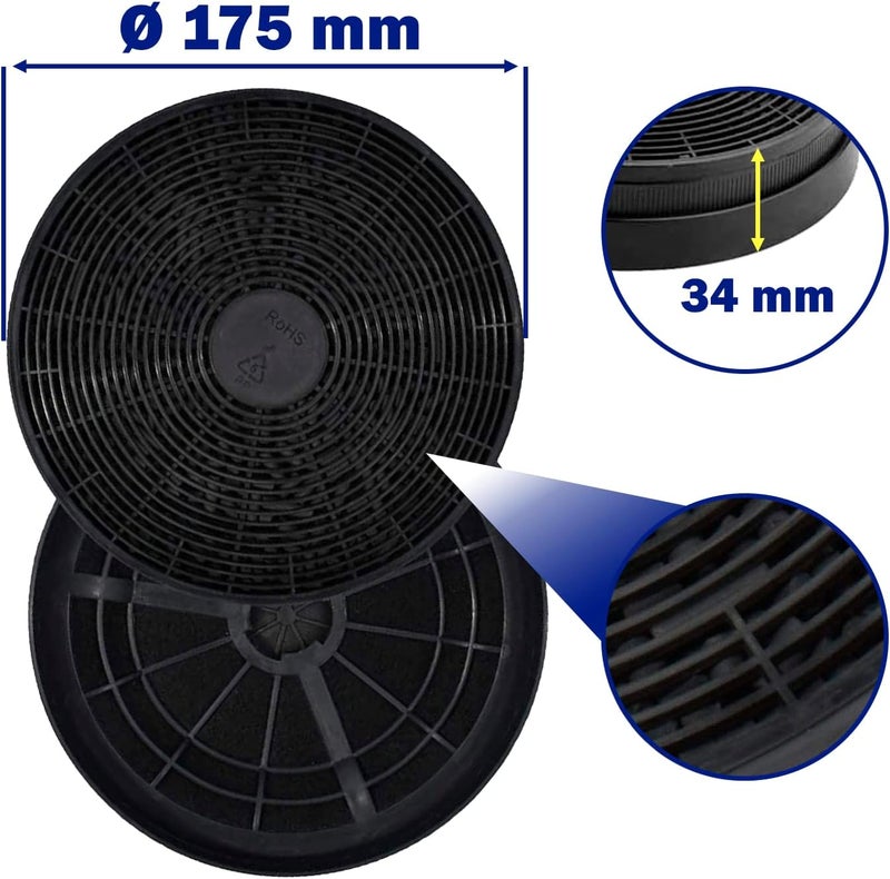 MONTERAL 2 Pieces Active Carbon Filter for Extractor Hood Ø 175 mm H 34 mm Suitable for Candy 49037930 and Other Models Kitchen Extractor 10 Year Warranty – - Image 2