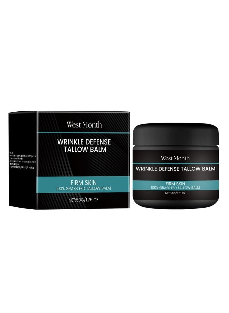 WEST MONTH Mens Beef Tallow Moisturizing Cream, Skin Anti Aging & Firming Moisturizer with Collagen, Niacinamide, and Grass Fed Beef Tallow, Tallow Balm for Face - Image 1