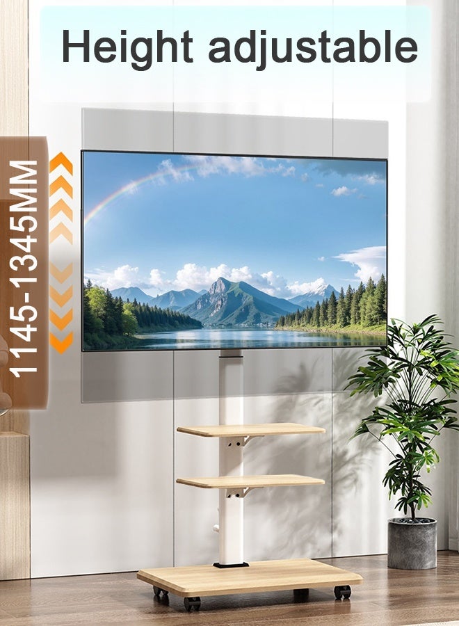 Bolivia's Mobile Rolling TV Cart for 26-75" TVs , Adjustable Height TV Stand with 360° Lockable Wheels - Max VESA 600x400mm, Up to 45kg, with 3-layer Wooden Storage Shelves  - Image 3