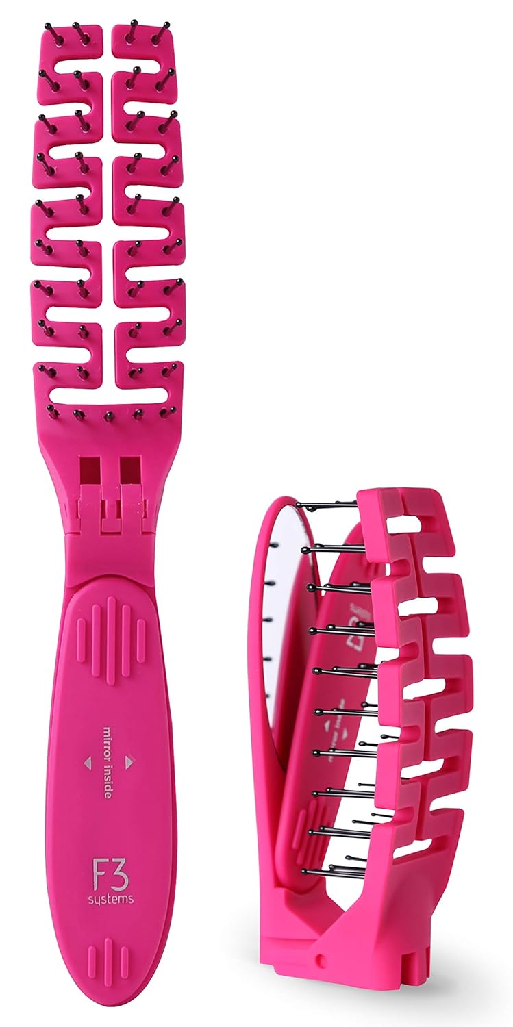 Compact Folding Hair Brush with Mirror  Detangling Comb for Adults  Kids Portable for Travel  Storage Wet  Dry Hair