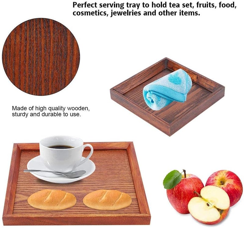 comfrt Wood Grain Serving Tray, Square Food Breakfast Tea Tray for Bed, Ottomans, Coffee Table(27x 27 cm) - Image 3