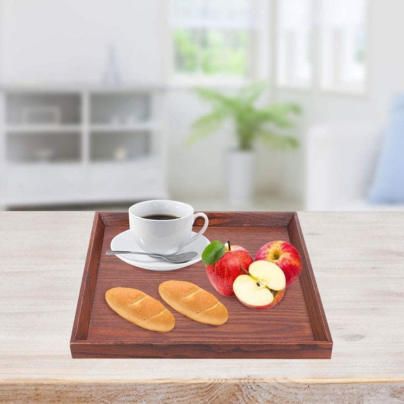 comfrt Wood Grain Serving Tray, Square Food Breakfast Tea Tray for Bed, Ottomans, Coffee Table(27x 27 cm) - Image 2