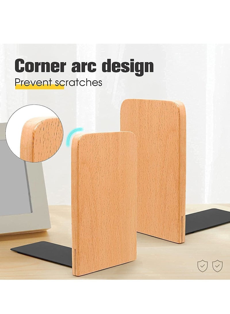 Y&D Book Ends, Non-Skid Bookends Supports for Bookrack Desk, Books, Natural Beech Wood & Metal Premium Appearance Design, Back to School Gift Box Ends Hold Books - Image 4