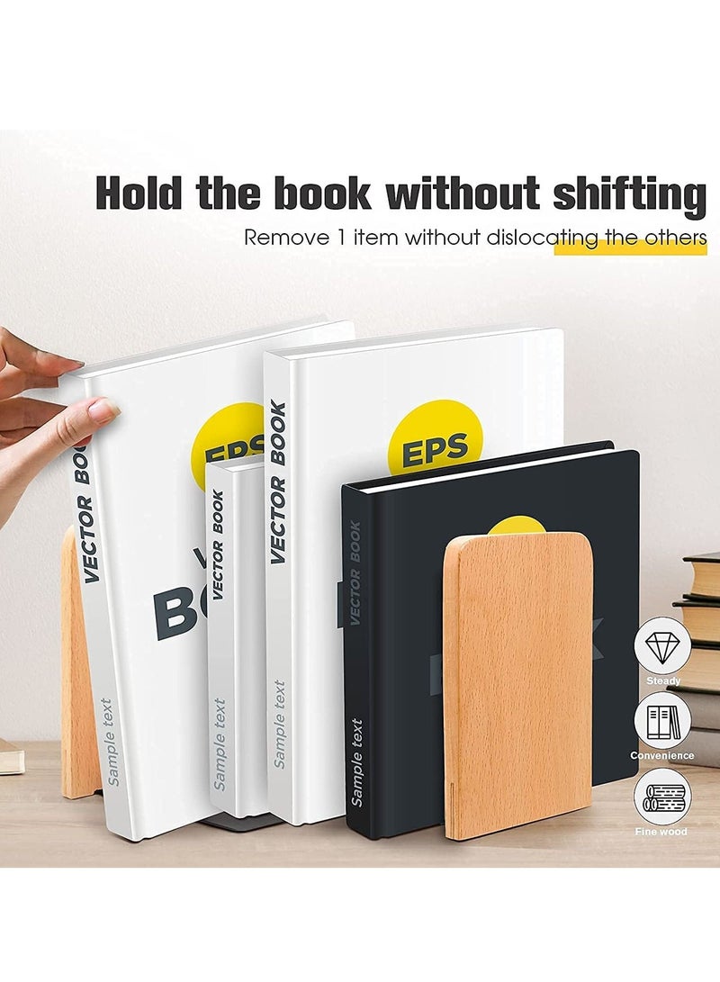 Y&D Book Ends, Non-Skid Bookends Supports for Bookrack Desk, Books, Natural Beech Wood & Metal Premium Appearance Design, Back to School Gift Box Ends Hold Books - Image 5